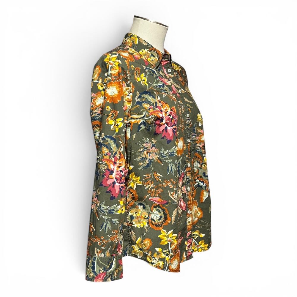 Talbots Cotton Long Sleeve Green Yellow Floral Blouse Top Large - Picture 5 of 6